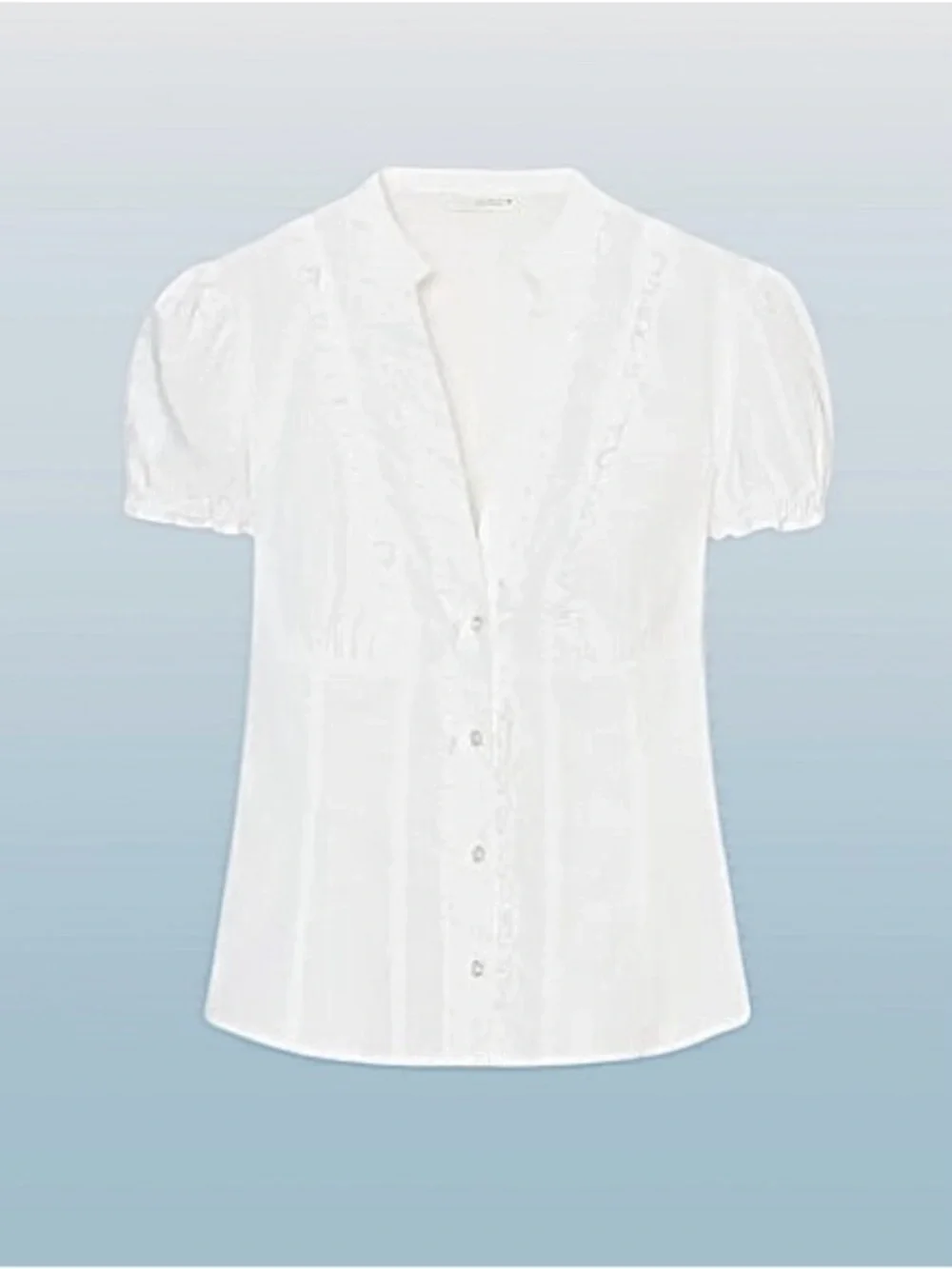 🆕- ZARA White Cotton Ruffle Front Fitted Top. Size: small